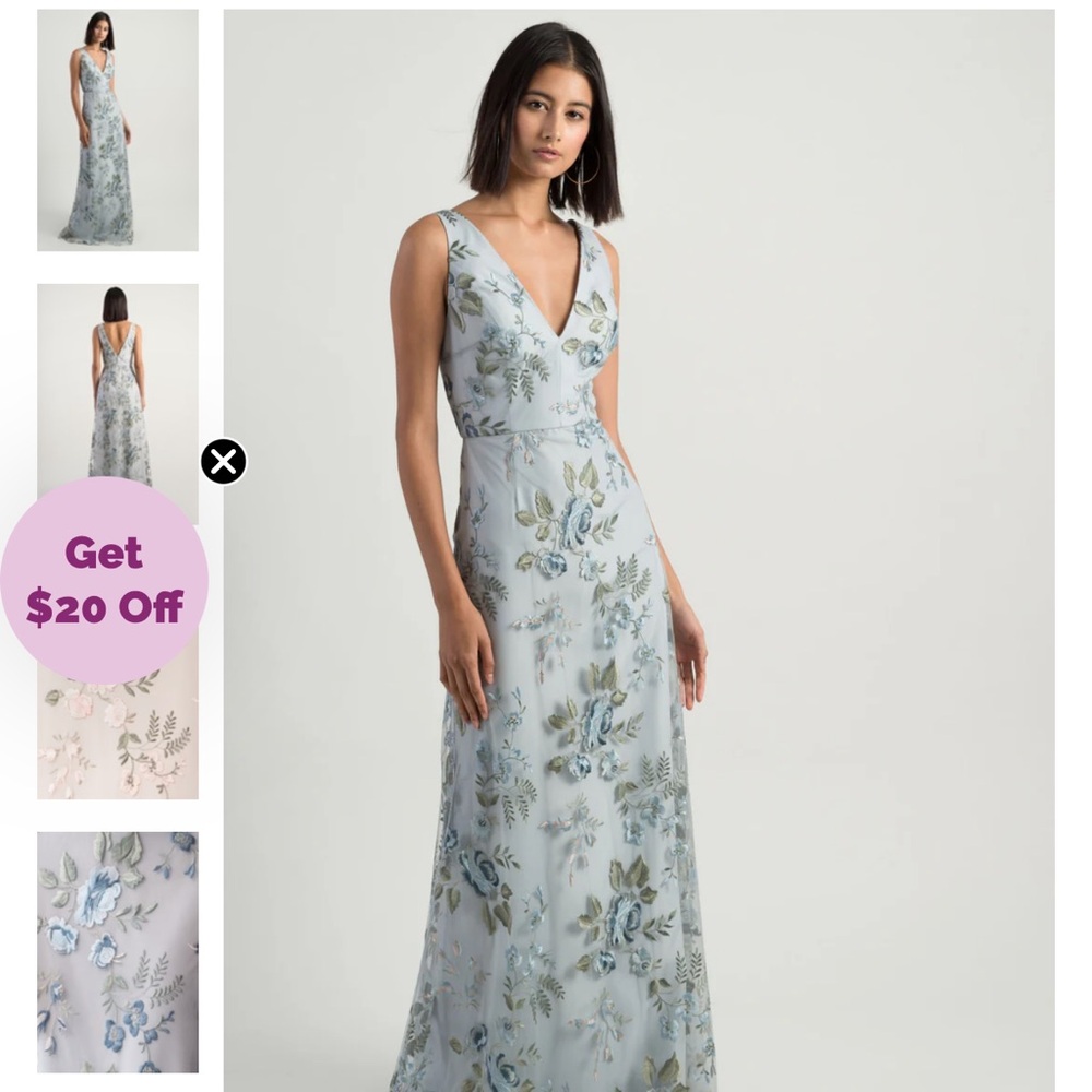 Jenny Yoo Blue Sleeveless V-Neck Gown
